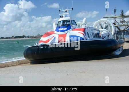 A Hovercraft departs at Southsea Hoverport, Southsea, Hampshire, UK Stock Photo