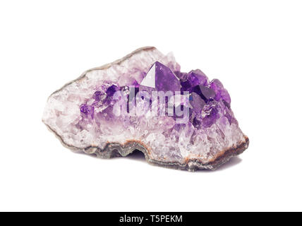 Segment of Amethyst gemstone geodes from Uruguay isolated on a white background Stock Photo