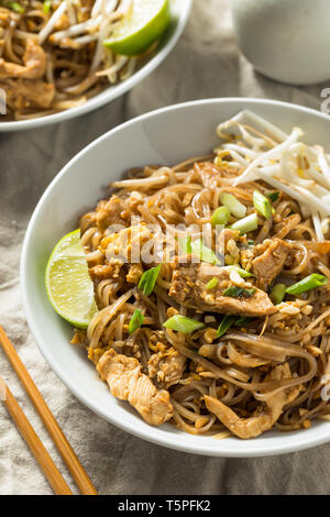 Homemade Chicken Pad Thai with Bean Sprouts and Peanuts Stock Photo