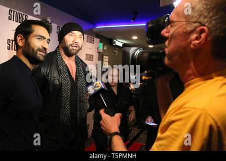 Philadelphia, PA, USA. 25th Apr, 2019. : ***House Coverage*** Kumail Nanjiani and Dave Bautista do a Q&A for the new movie, Stuber at the Ritz East Theater in Philadelphia, Pa April 25, 2019. Credit: : Star Shooter/Media Punch/Alamy Live News Stock Photo