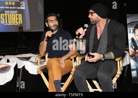 Philadelphia, PA, USA. 25th Apr, 2019. : ***House Coverage*** Kumail Nanjiani and Dave Bautista do a Q&A for the new movie, Stuber at the Ritz East Theater in Philadelphia, Pa April 25, 2019. Credit: : Star Shooter/Media Punch/Alamy Live News Stock Photo