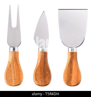New cheese knife set with wooden handle isolated on white background Stock Photo