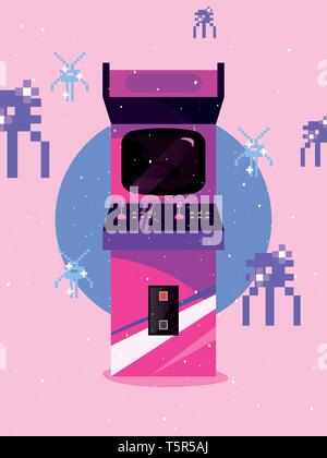 arcade machine aliens video game retro background vector illustration ...
