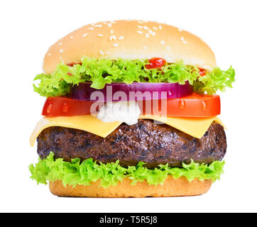 Big cheeseburger isolated on white background Stock Photo