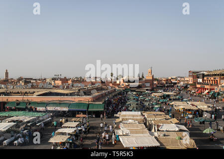 FEZ, MOROCCO - November 4, 2012: Jamaa el Fna market square after during daytime, Marrakesh, Morocco, north Africa. Jemaa el-Fnaa, Djema el-Fna or Dje Stock Photo