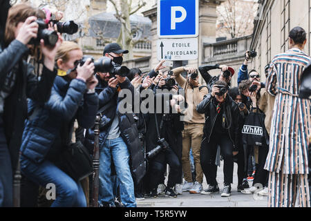 Paris, France - March 02, 2019: Street style photographers during Paris Fashion Week - PFWFW19 Stock Photo