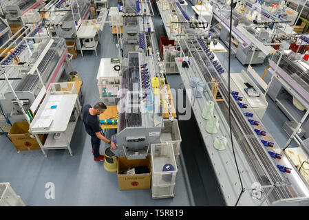 Tricots Saint James garment factory in Saint-James (Normandy, north-western France), traditional sailor’s jersey and Breton striped shirt (French “mar Stock Photo