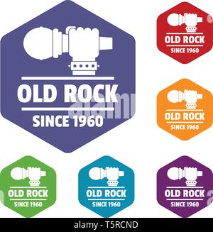 Retro rock music icons vector hexahedron Stock Vector