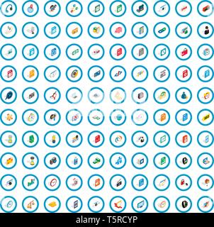 100 video icons set, isometric 3d style Stock Vector