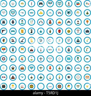 100 videogame icons set, flat style Stock Vector