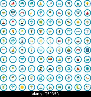100 view icons set, flat style Stock Vector