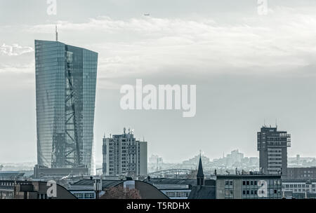 Frankfurt European Central Bank in Ostend aerial view in winter morning Stock Photo