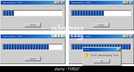 Download error alert. Common failure of a retro operating system Stock Vector