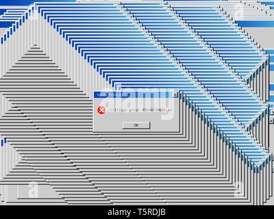 Old critical error alert. System failure dialog box popup. Stock Vector