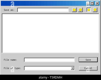 Old file explorer window mockup for mobile apps, sites and user interface design Stock Vector