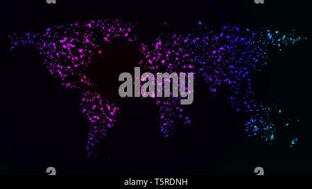 Glowing dotted map of the world. Big data visualization of the global communication and spreading of a modern technologies. Stock Vector