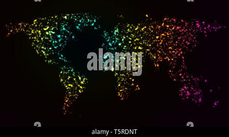 Neon glowing dotted world map for big data visualization and heat map infographics Stock Vector