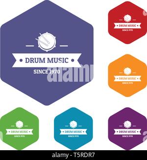 Drum music icons vector hexahedron Stock Vector