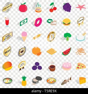 Food in dish icons set, isometric style Stock Vector