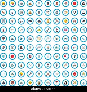 100 war icons set, cartoon style  Stock Vector