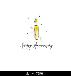 First birthday festive candle card design template. Stock Vector