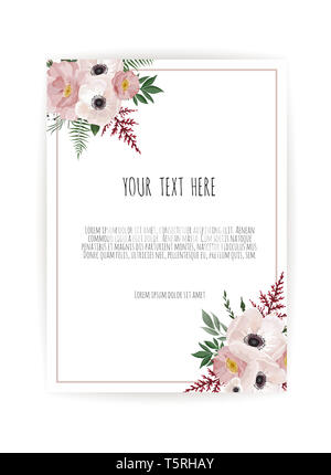 Set of card with flower rose, leaves. Wedding ornament concept. Floral poster, invite.  decorative greeting card or invitation design background Stock Photo