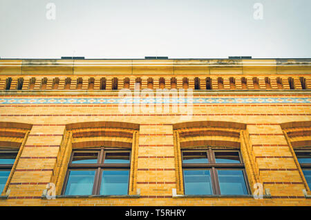 Low angle view of research institute building against clear sky. Stock Photo
