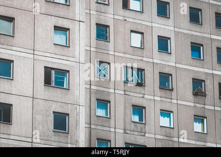 windows on building facade, made with precast concrete slabs  - Stock Photo