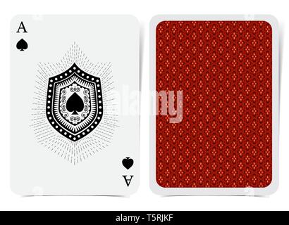 Ace of spades face and back side. Vector card template Stock Vector