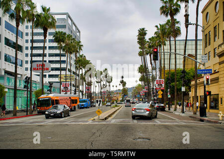 LOS ANGELES, USA - MAY 21, 2018: Walk of Fame at sunset on Hollywood Boulevard. In 1958, the Hollywood Walk of Fame was created as a tribute to artist Stock Photo