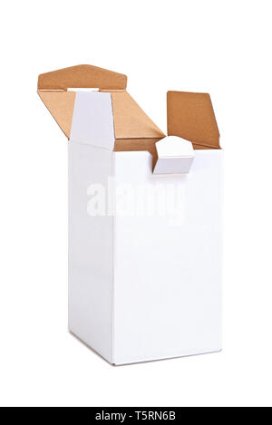 Real Vertical blank carton box opened isolated on white with clipping path Stock Photo