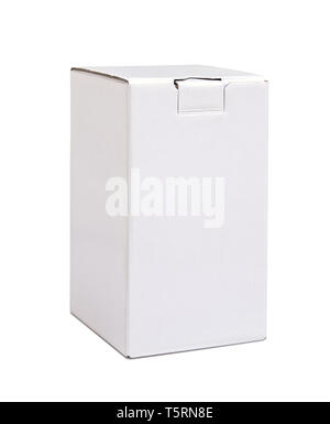 Real Vertical blank carton box closed isolated on white with clipping path Stock Photo
