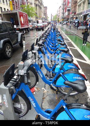 Citi Bike is a privately owned public bicycle sharing system serving the New York City boroughs of Manhattan, Queens, and Brooklyn, as well as Jersey Stock Photo