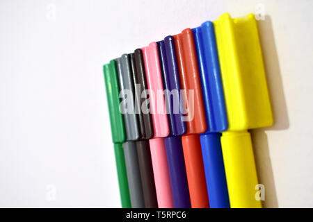 Coloured marker pencils attached together Stock Photo