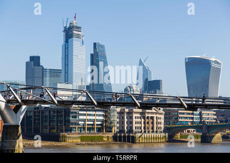 View looking across the River Thames and Millennium Bridge to the North Bank in London, England, UK Stock Photo