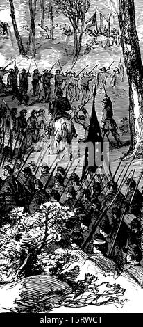 American civil war battle of Pea Ridge in 1862 vintage line drawing. Stock Vector