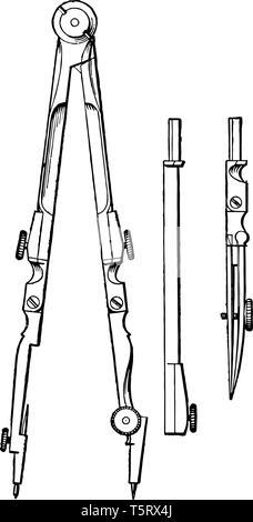 In this image that shows the parts of the compass, vintage line drawing or engraving illustration. Stock Vector