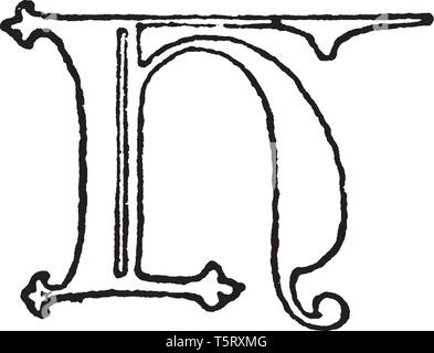 A letter H in gothic uncial, vintage line drawing or engraving illustration Stock Vector