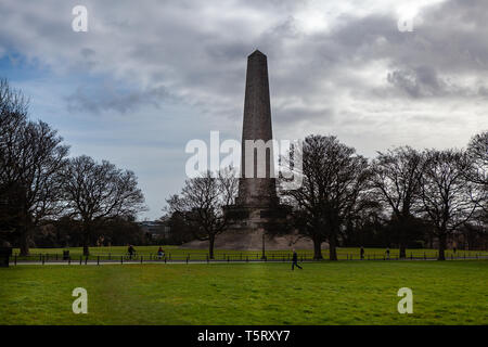 Dublin, Ireland – March 2019. Wellington Monument Imposing 62m obelisk built to commemorate victories of Arthur Wellesley, 1st Duke of Wellington. in  Stock Photo