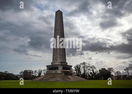 Dublin, Ireland – March 2019. Wellington Monument Imposing 62m obelisk built to commemorate victories of Arthur Wellesley, 1st Duke of Wellington. in  Stock Photo