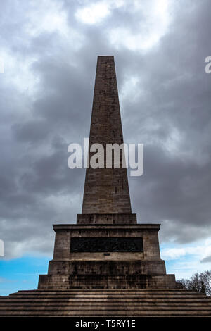 Dublin, Ireland – March 2019. Wellington Monument Imposing 62m obelisk built to commemorate victories of Arthur Wellesley, 1st Duke of Wellington. in  Stock Photo