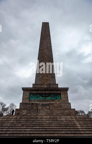 Dublin, Ireland – March 2019. Wellington Monument Imposing 62m obelisk built to commemorate victories of Arthur Wellesley, 1st Duke of Wellington. in  Stock Photo