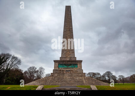 Dublin, Ireland – March 2019. Wellington Monument Imposing 62m obelisk built to commemorate victories of Arthur Wellesley, 1st Duke of Wellington. in  Stock Photo