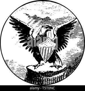 Mississippi great seal displays an eagle on it vintage line drawing. Stock Vector