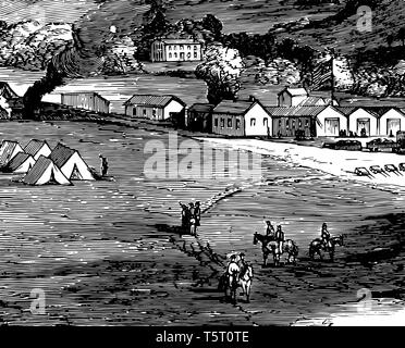 Image showing headquarters of General Rosecrans Village of Clarksburg, Western Virginia vintage line drawing. Stock Vector