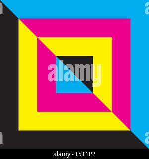 CMYK cyan magenta yellow black double triangle background designer graphic Stock Vector
