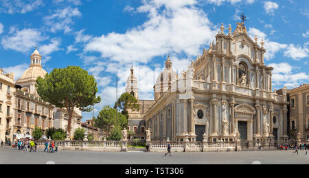 CATANIA, ITALY - APRIL 8, 2018: The Basilica di Sant'agata and church Chiesa della Badia di Sant'Agata with the main square. Stock Photo