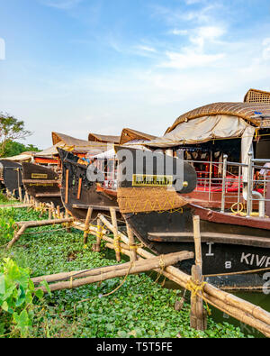 Vertical view of a traditional riceboats moored in Kerala, India. Stock Photo