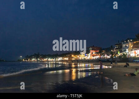 Horizontal view of Lighthouse beach in Kovalam Kerala at night, India. Stock Photo