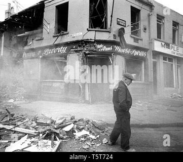 IRA bomb damage in the Shankill area of Belfast, Northern Ireland in ...